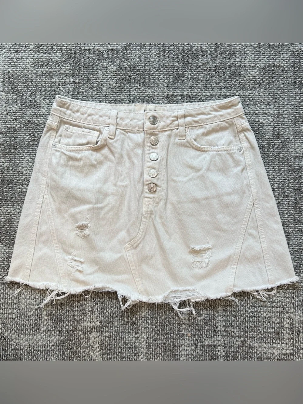 Free People Cream Distressed Button-Front Mini Skirt